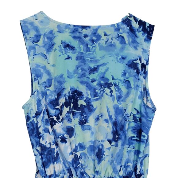 APT.9 Blue Floral Faux Wrap Spring Dress Size XS Easter Sleeveless Ruffle Neck - Picture 9 of 10